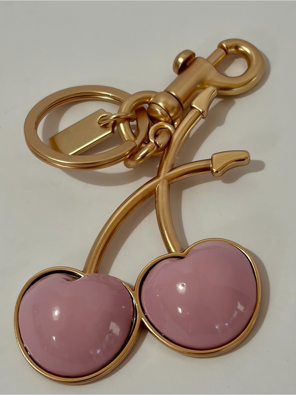 Gold-Tone Pink Heart Cherry Key & Card Holder Charm